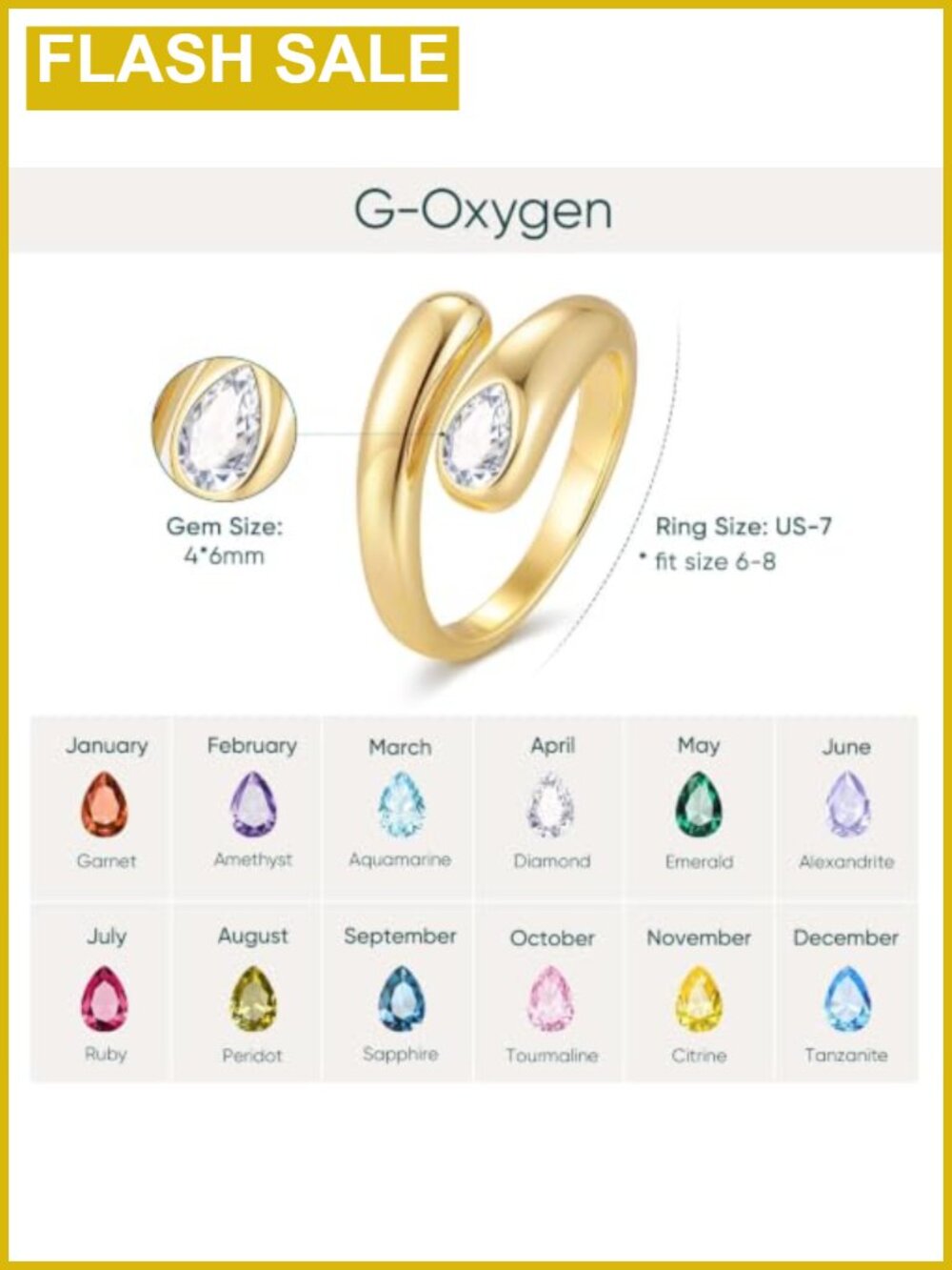 Chunky 14K Gold Plated Stackable Birthstone Rings Open Adjustable - Picture 3 of 6